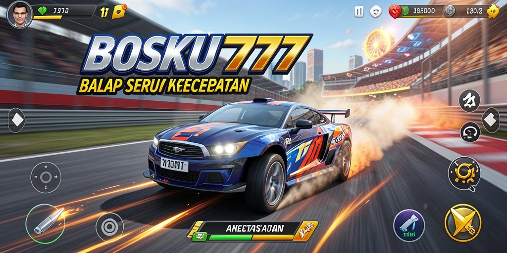 Tampilan gameplay BOSKU777 yang mendebarkan saat balapan di trek.