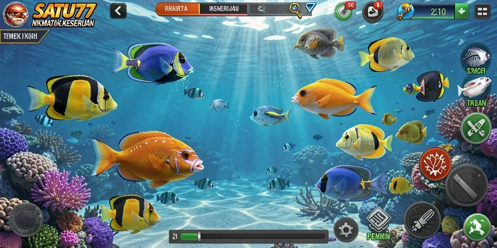Tampilan gameplay SATU77 yang mengasyikkan saat memburu ikan.
