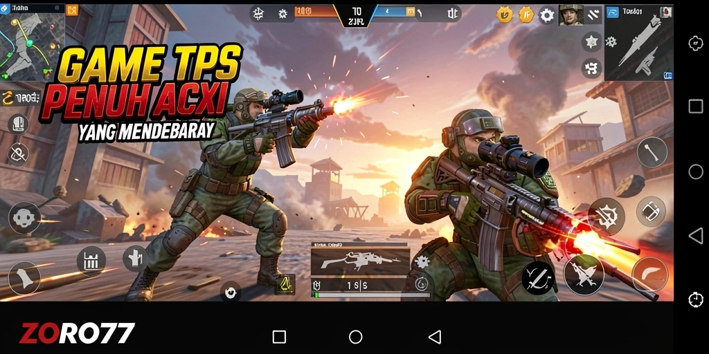 Tampilan gameplay mendebarkan di ZORO77 dengan aksi TPS.